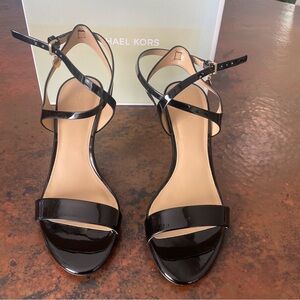 Michael Kors Kaylee Mid Patent Black Strappy Sandals
